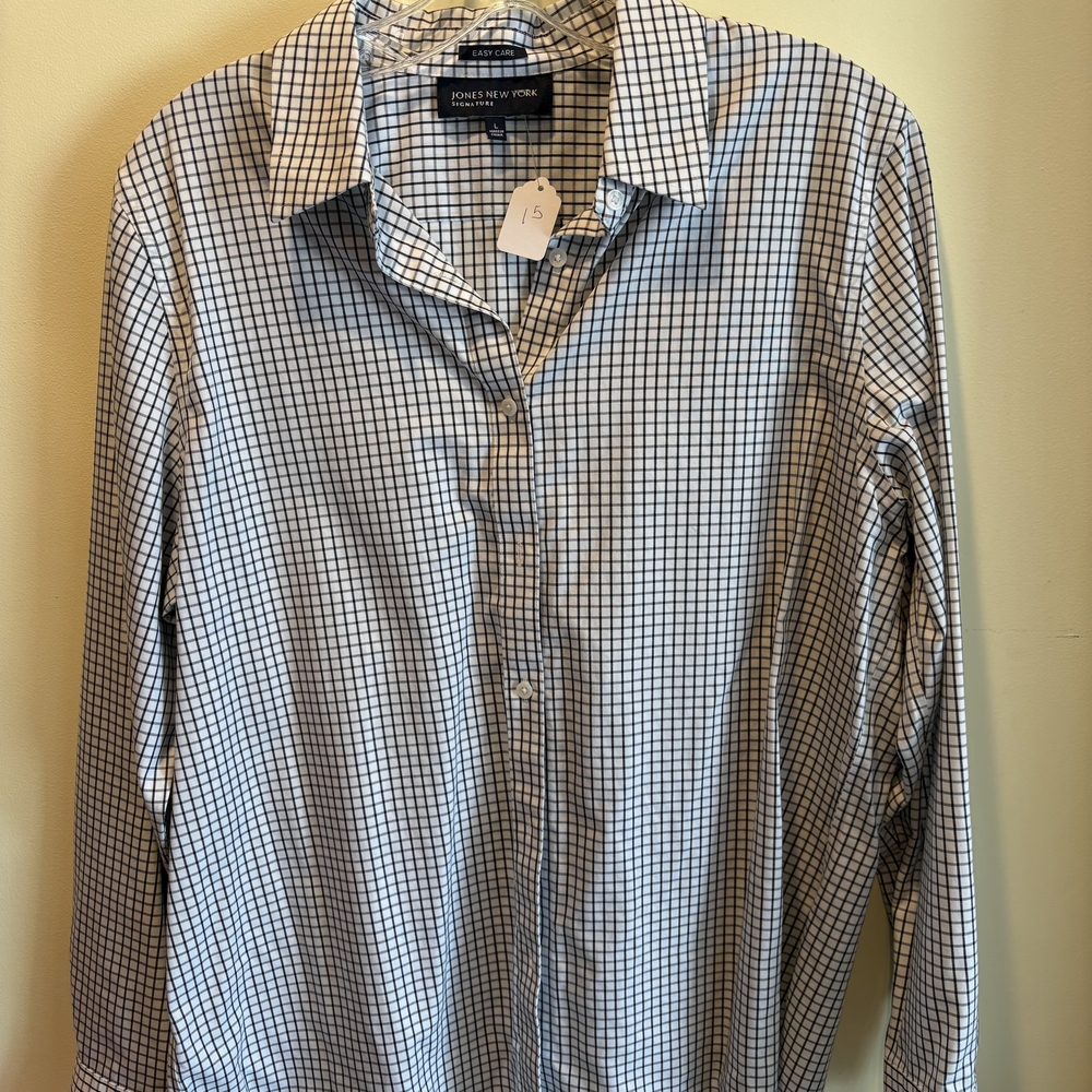 Jones New York Women's Black and White Checkered Blouse